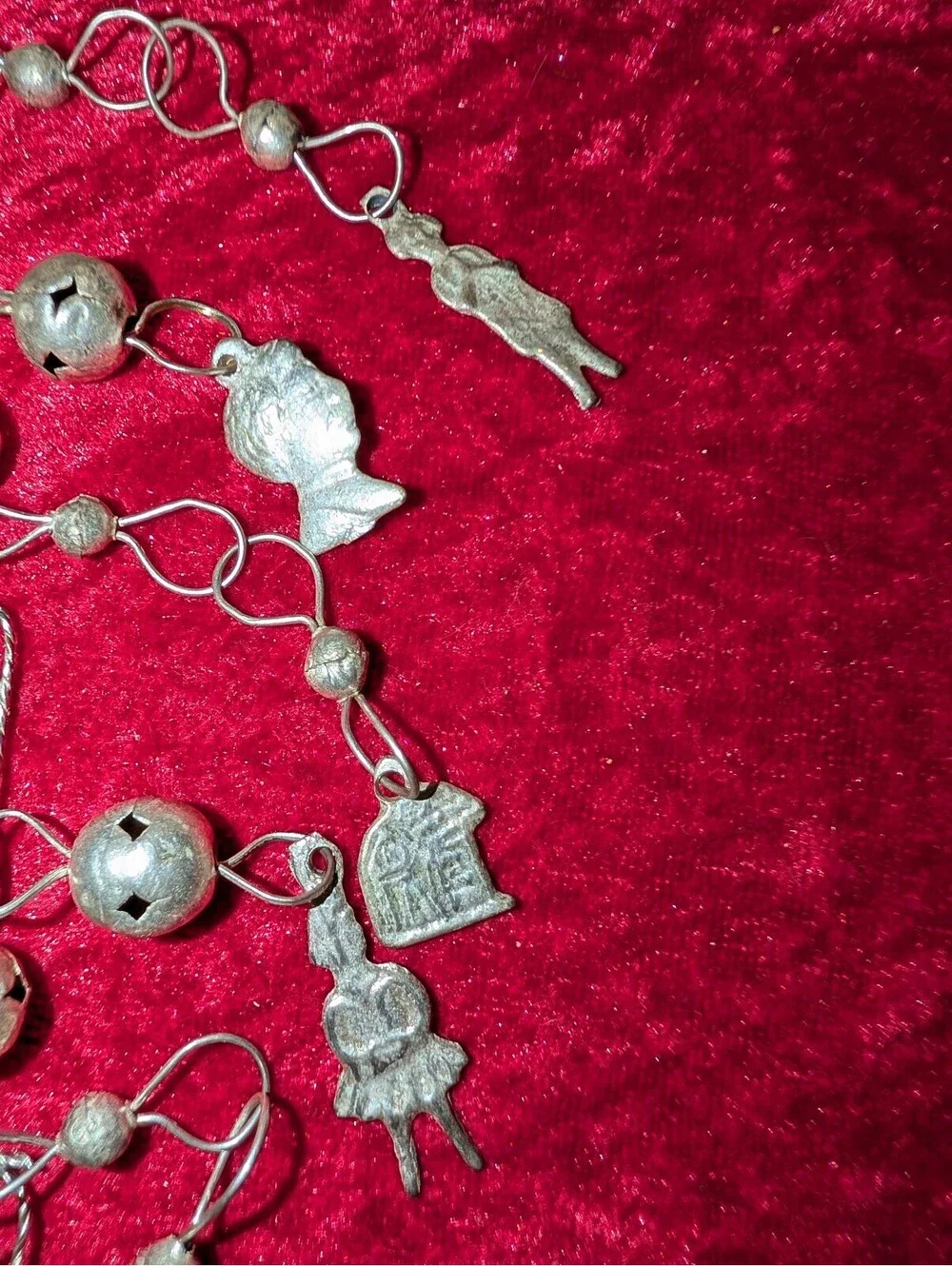 Vintage Silver Charm Necklace with Various Figurative Pendants